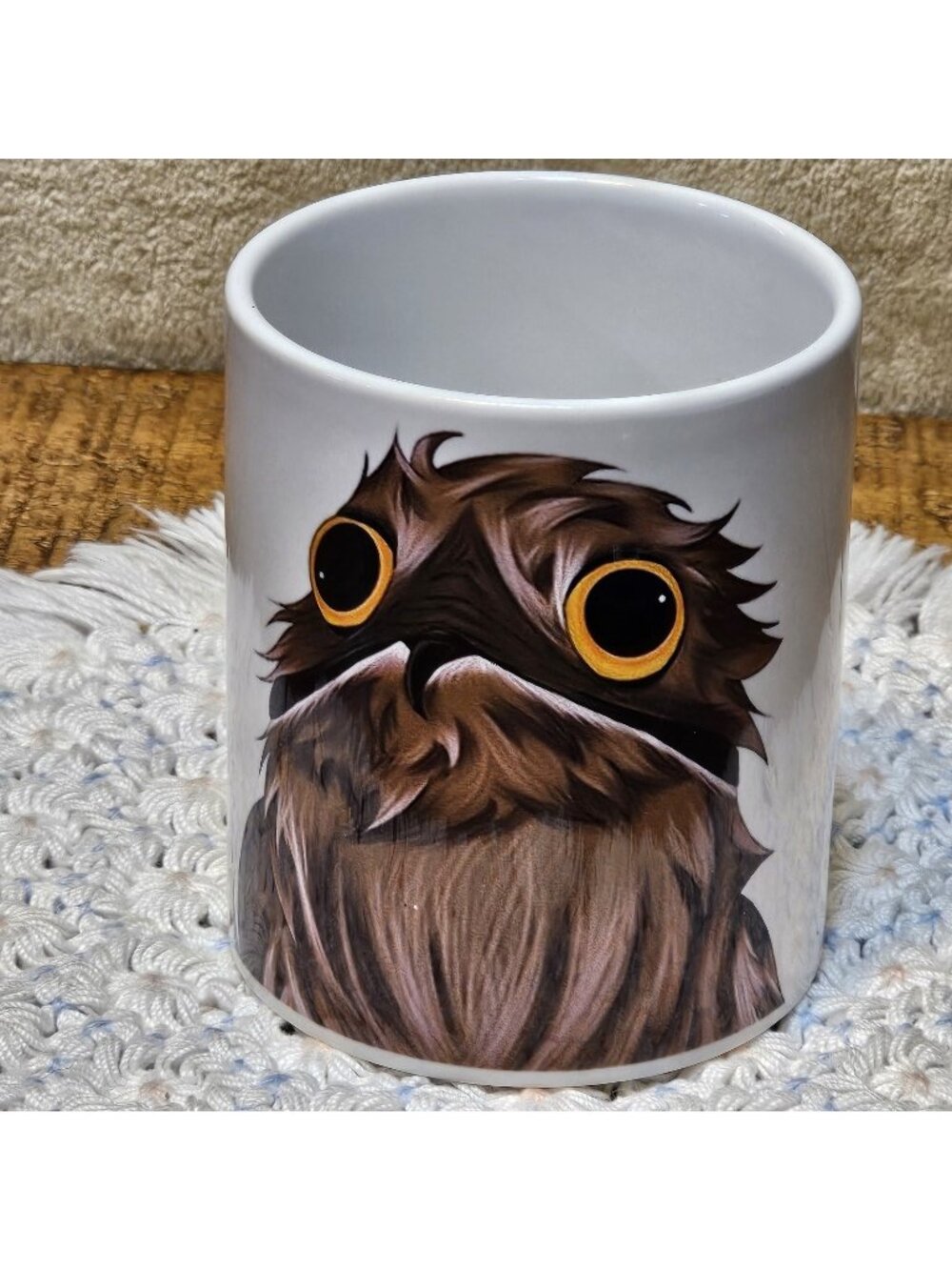 HTF BritishCrumpet "The Majestic Potoo " Bird White Coffee /Tea Cup
